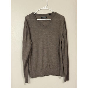 Kenneth Roberts Men’s Sweater V Neck Gray 100% Wool Slim Fit Size L Workwear